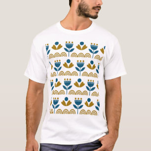 Camiseta Arte popular escandinava, padrão colorido.