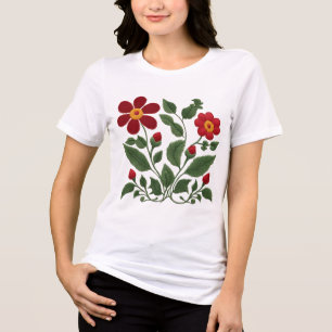 Camiseta Arte Popular Flores Vermelhas