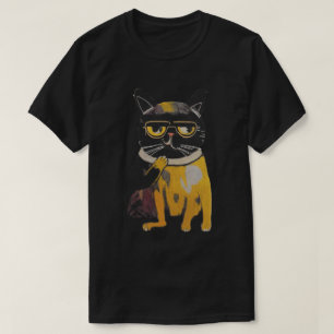 Camiseta Arte Popular Gato Pintado Com Design De Óculos