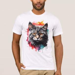 Camiseta Arte Por Aquarela De Cinzas Felinas Gatinhos Com T