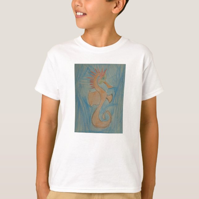 Camiseta Arte por Crianças, Hippocampus, Cavalo-marinho, Ca (Frente)