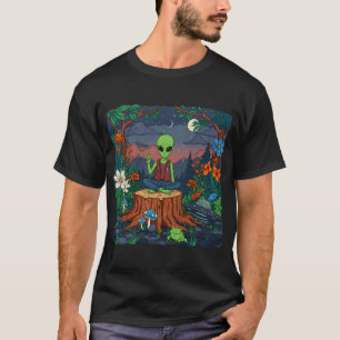 Camiseta Arte Psicodélico de Cogumelo Alien Tronco Noite Br