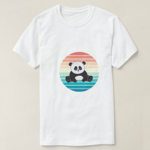 Camiseta Arte Relaxante de Urso Panda Pôr do Sol Retrô