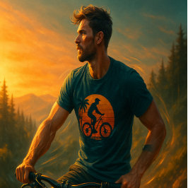 Camiseta Arte Retro de Ciclista de Montanha ao Pôr do Sol