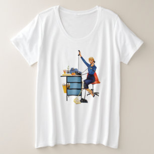 Camiseta Arte Retro de Mulher Trabalhadora em Escritório Vi