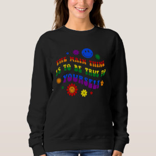 Camiseta Arte Retro Groovy Arco-íris com Flores Coloridas p