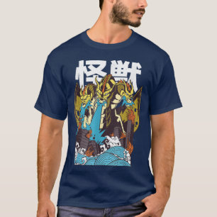 Camiseta Arte Retro Japonesa Ghidorah Dragon Kaiju Monster 