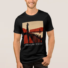 Camiseta Arte Retro Silhueta do Farol Costeiro Vintage