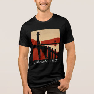 Camiseta Arte Retro Silhueta do Farol Costeiro Vintage