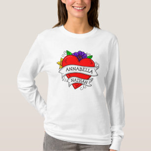 Camiseta Arte Romântica de Tatuagem Cardíaca do casal