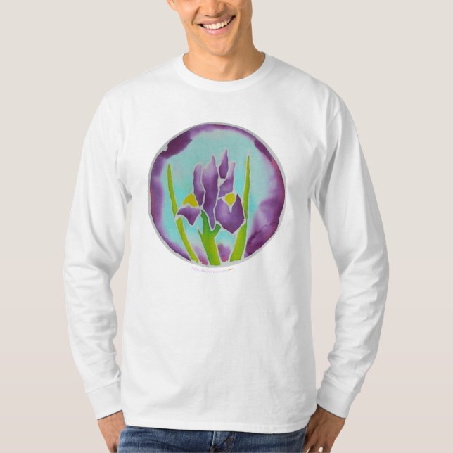 Camiseta Arte roxa do Batik da flor da íris (Frente)