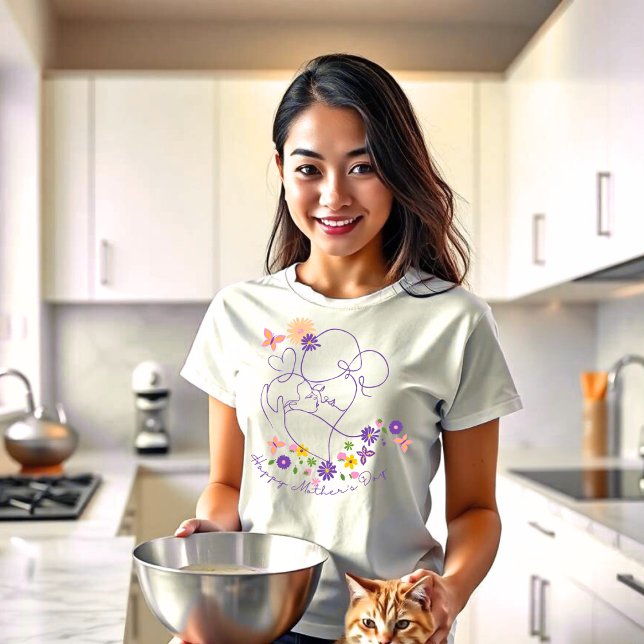 Camiseta Arte Simples de Linha do Dia da Mãe (Criador carregado)