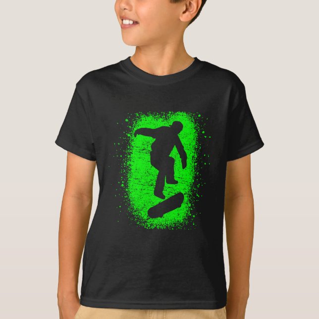 Camiseta Arte Skateboarding dos grafites do verde do (Frente)