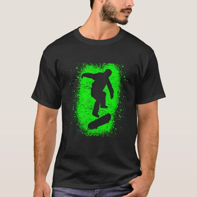 Camiseta Arte Skateboarding dos grafites do verde do (Frente)