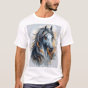 Camiseta Arte Soberana sobre Cavalos Detalhada Maneira Real