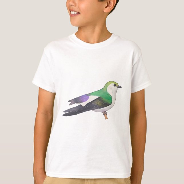 Camiseta Arte sobre espécies de aves selvagens violeta-verd (Frente)