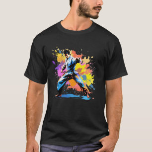 Camiseta Arte Splash de Jogador de Karatê Colorido Clássico