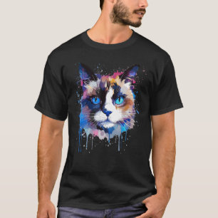 Camiseta Arte Splash de Rosto de Gato Snowshoe Colorido