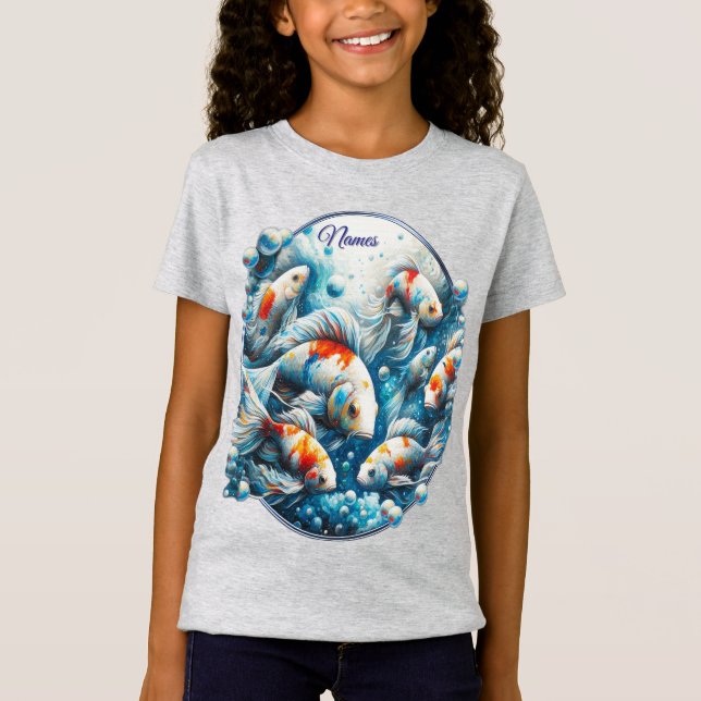Camiseta Arte submarina de Peixe e Coral em tintas acrílica (Frente)