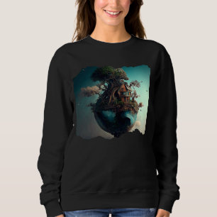 Camiseta Arte Surrealista da Casa na Árvore e Terra