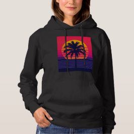 Camiseta Arte Synthwave de Palma ao Pôr do Sol dos Anos 80 