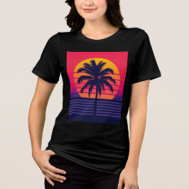 Camiseta Arte Synthwave de Palma ao Pôr do Sol dos Anos 80 