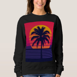 Camiseta Arte Synthwave de Palma ao Pôr do Sol dos Anos 80 
