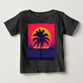 Camiseta Arte Synthwave de Palma ao Pôr do Sol dos Anos 80 