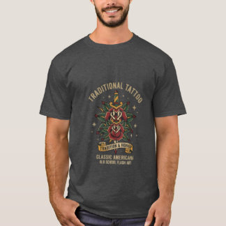 Camiseta Arte Tradicional de Tatuagem Old School Rosa Adaga