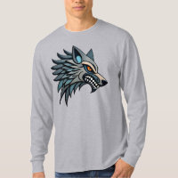 Arte Tribal Estilizada de Lobo com Olhos Laranja