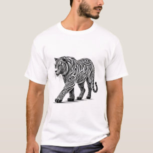 Camiseta Arte Tribal Tiger - Ilustração Branca e Negra