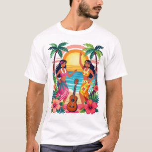 Camiseta Arte Tropical da Dança Havaiana Hula do Pôr do Sol