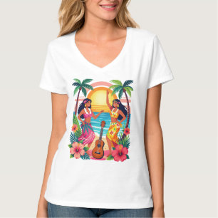 Camiseta Arte Tropical da Dança Havaiana Hula do Pôr do Sol