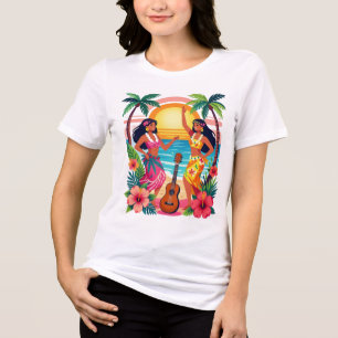 Camiseta Arte Tropical da Dança Havaiana Hula do Pôr do Sol