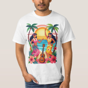 Camiseta Arte Tropical da Dança Havaiana Hula do Pôr do Sol
