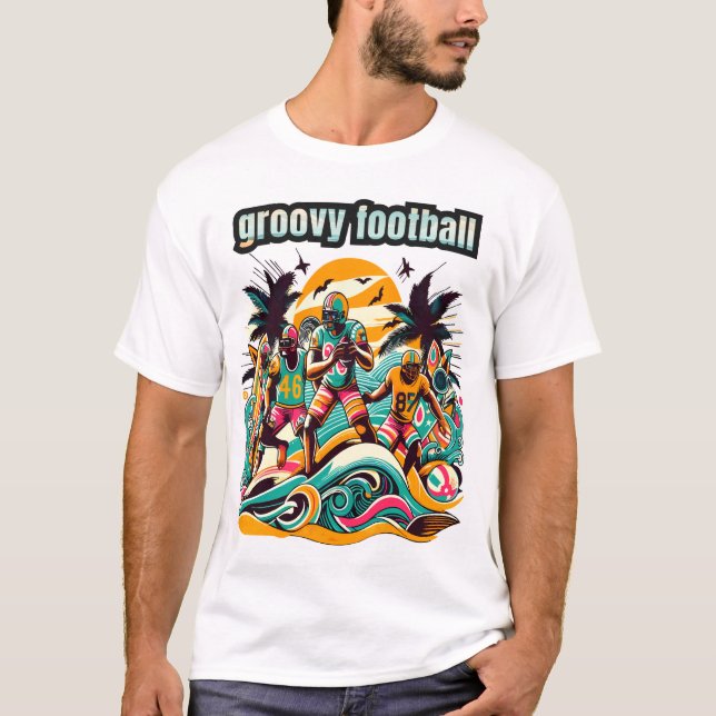 Camiseta Arte Tropical de Futebol: Praia de Groovy Inspirad (Frente)