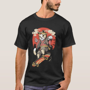 Camiseta Arte Ukiyo-e Japonês Vintage de Gato Skate