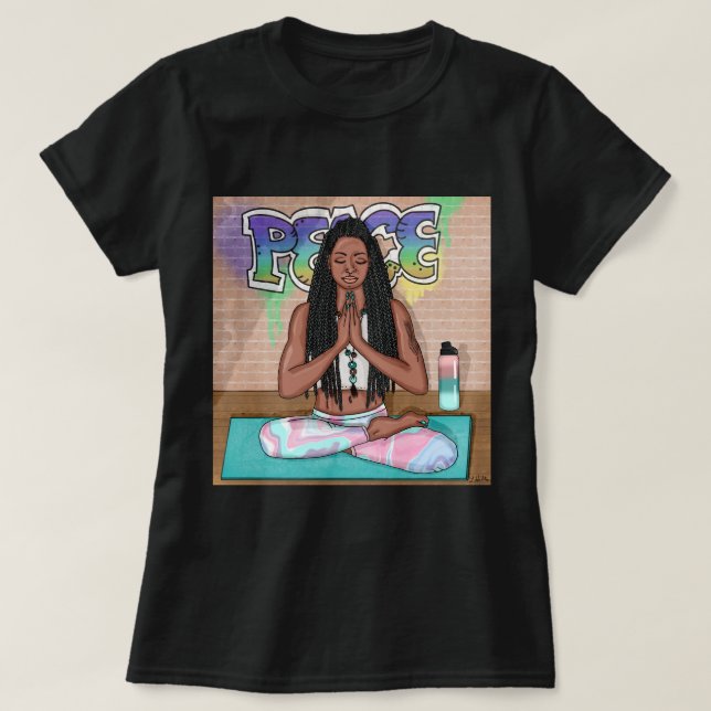 Camiseta Arte Urbana | Mulher Bonito que faz meditação (Frente do Design)