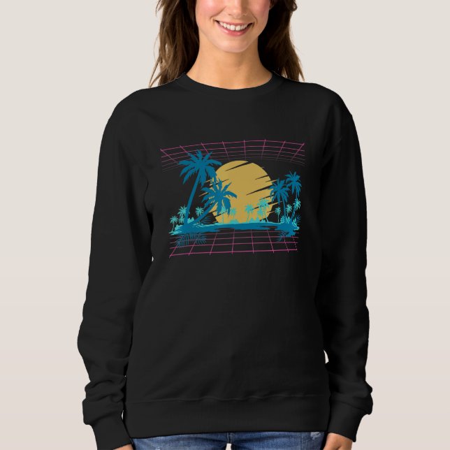 Camiseta Arte Vaporwave Beach Palm Trees Sunset Tropical (Frente)