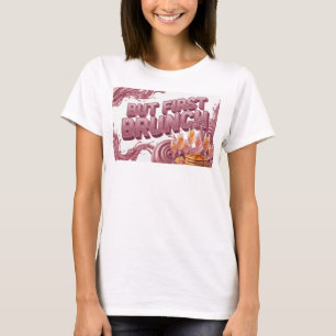 Camiseta Arte Vestível Vermelho Ousado MAS PRIMEIRO BRUNCH