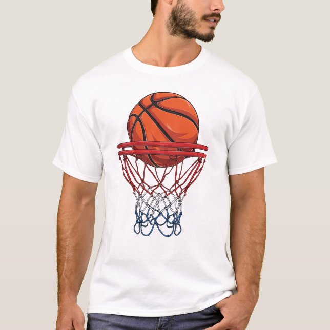 Camiseta Arte Vetorial de Aro e Rede de Basquete com Som de (Frente)