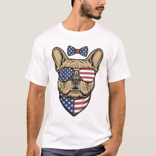 Camiseta Arte Vetorial de Bulldog Francês Patriótico Vintag