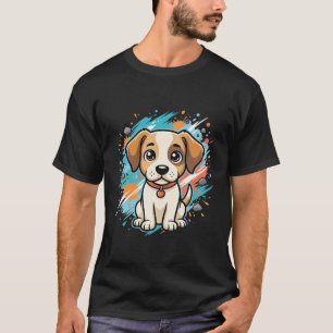 Camiseta Arte Vetorial de Cachorro Fofo com Salpico de Tint