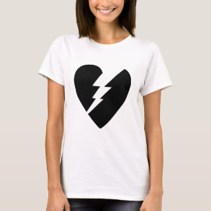 Camiseta Arte vetorial de coração partido a preto e branco