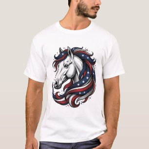 Camiseta Arte Vetorial de Gravura Vintage de Cavalo Patriót