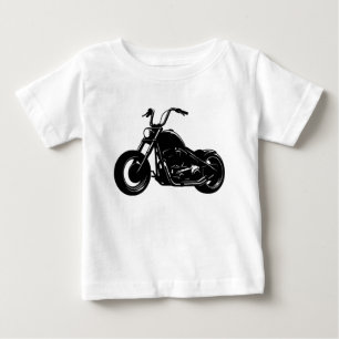 Camiseta Arte Vetorial de Moto Clássica Preta e Branca Crui