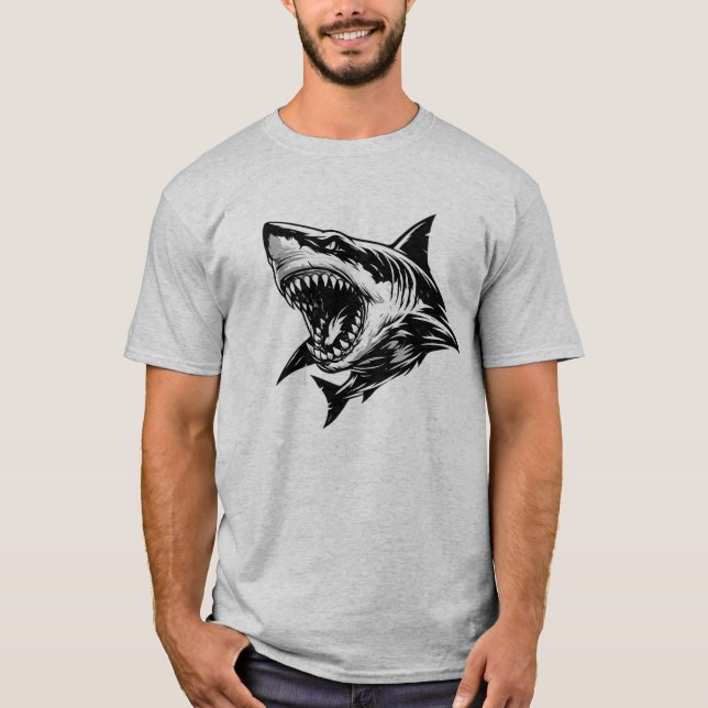 Camiseta Arte Vetorial de Tubarão Feroz Tubarão Branco  (Frente)