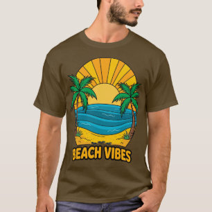 Camiseta Arte Vetorial de Vibrações da Praia ao Pôr do Sol