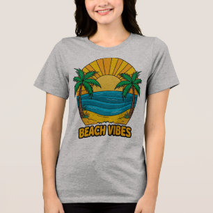 Camiseta Arte Vetorial de Vibrações de Praia ao Pôr do Sol