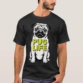 Camiseta Arte Vetorial Minimalista Vida Pug Montanha Vintag